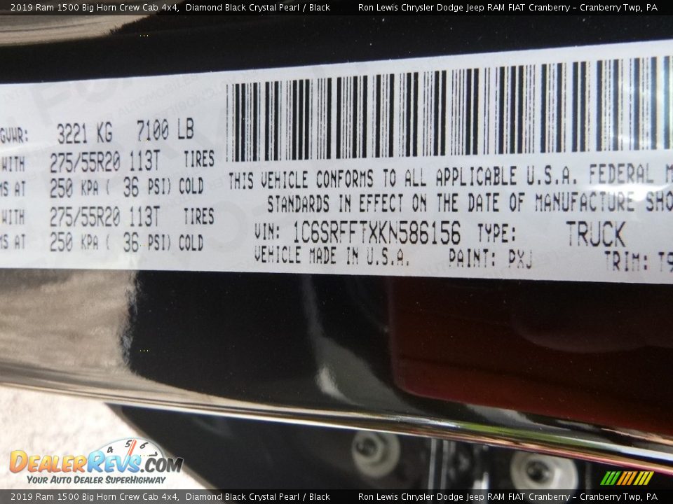 2019 Ram 1500 Big Horn Crew Cab 4x4 Diamond Black Crystal Pearl / Black Photo #14