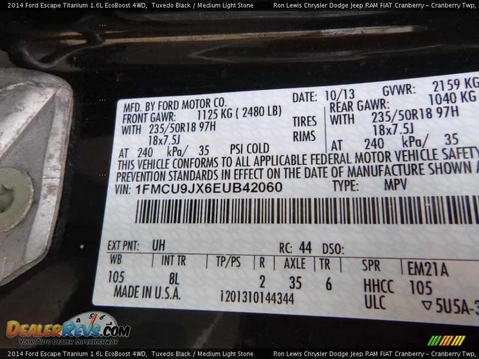 2014 Ford Escape Titanium 1.6L EcoBoost 4WD Tuxedo Black / Medium Light Stone Photo #15