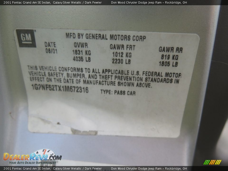 2001 Pontiac Grand Am SE Sedan Galaxy Silver Metallic / Dark Pewter Photo #32