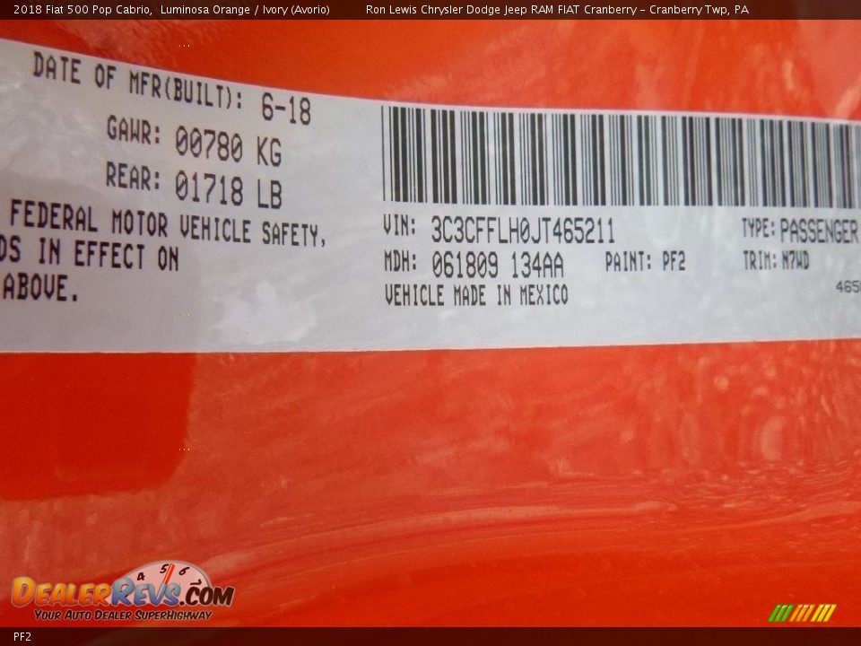 Fiat Color Code PF2 Luminosa Orange