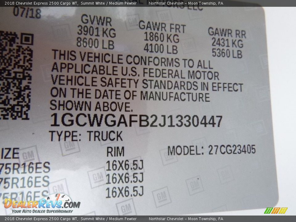 2018 Chevrolet Express 2500 Cargo WT Summit White / Medium Pewter Photo #16