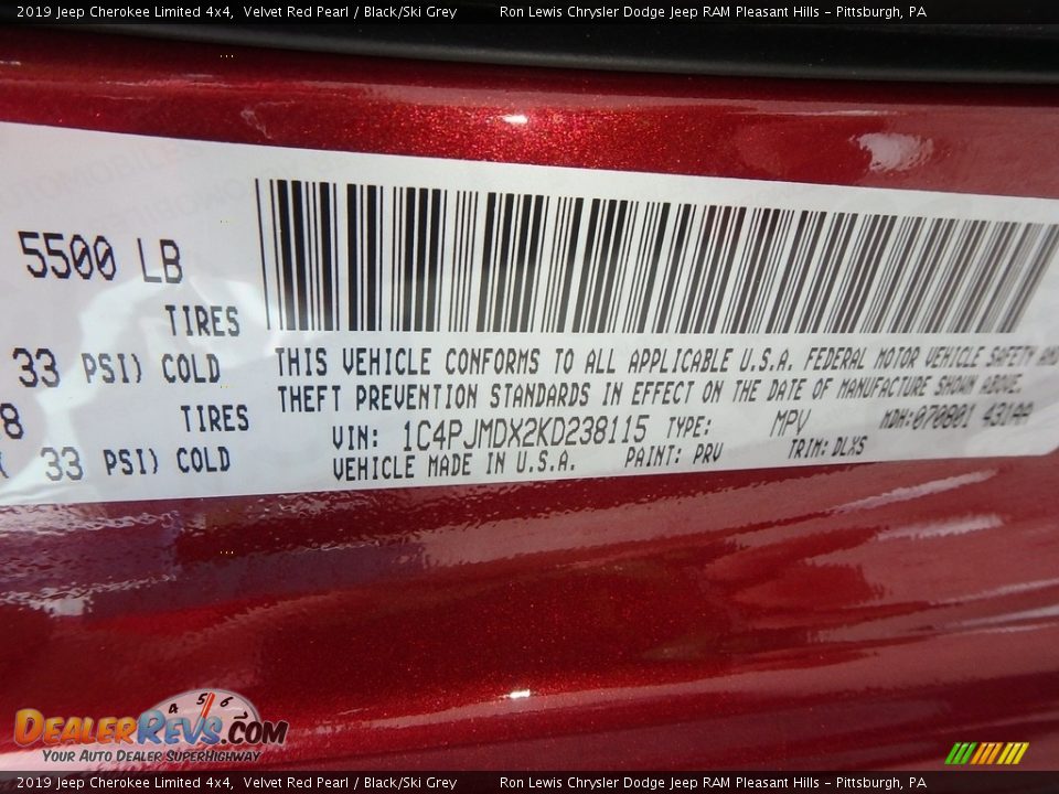 2019 Jeep Cherokee Limited 4x4 Velvet Red Pearl / Black/Ski Grey Photo #14