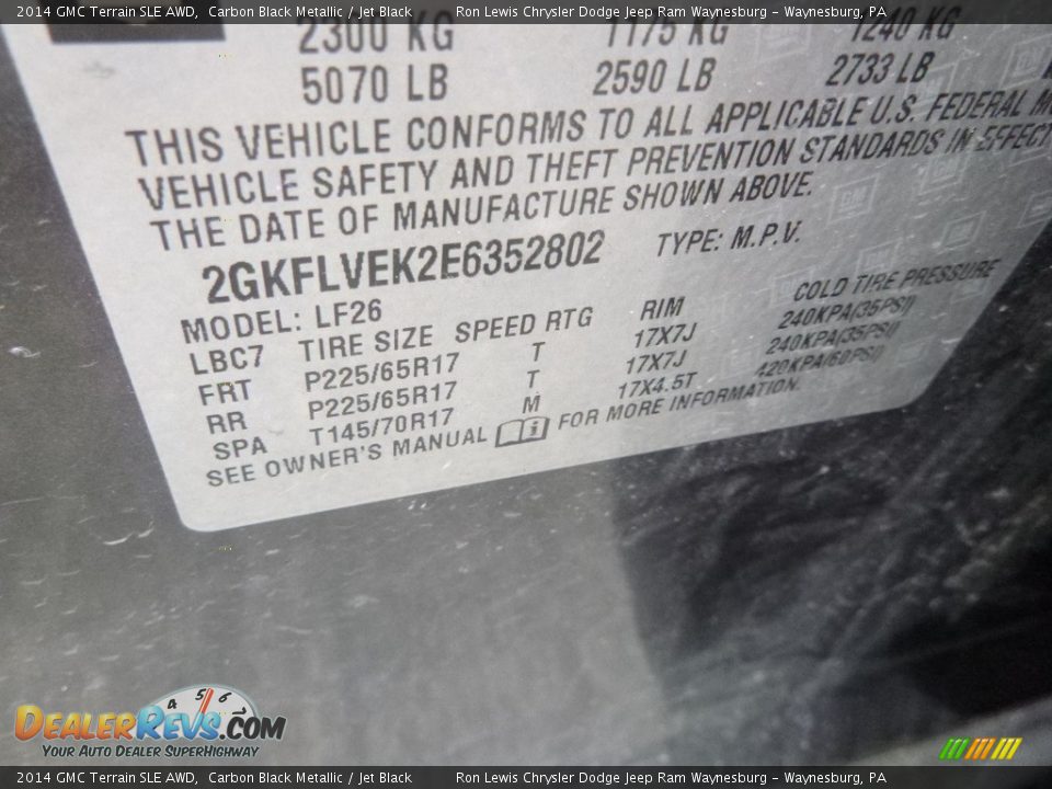 2014 GMC Terrain SLE AWD Carbon Black Metallic / Jet Black Photo #16