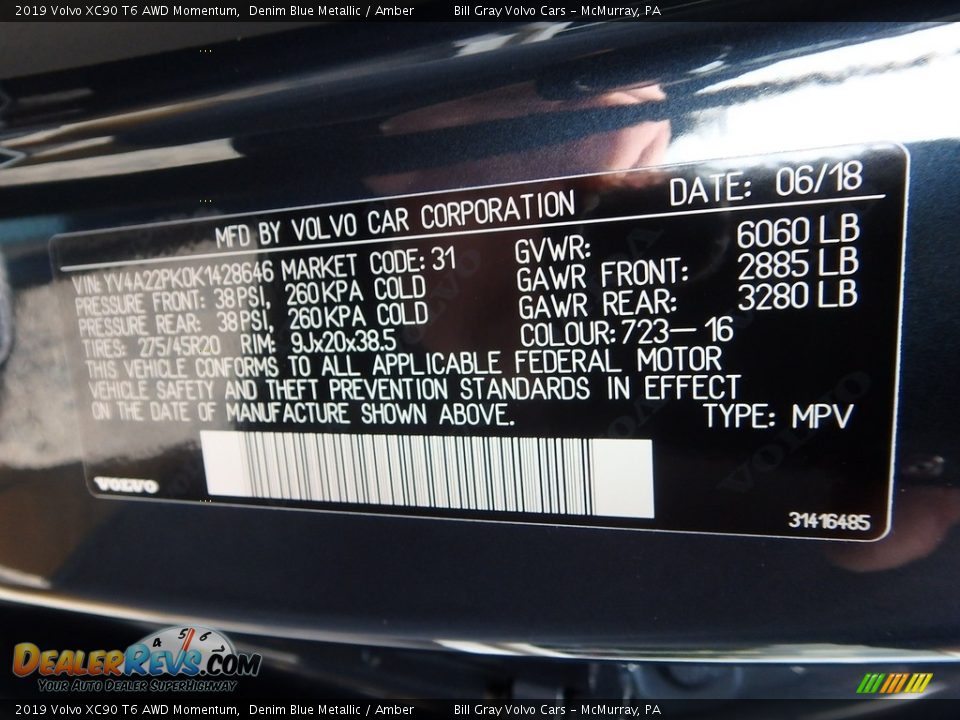 2019 Volvo XC90 T6 AWD Momentum Denim Blue Metallic / Amber Photo #12