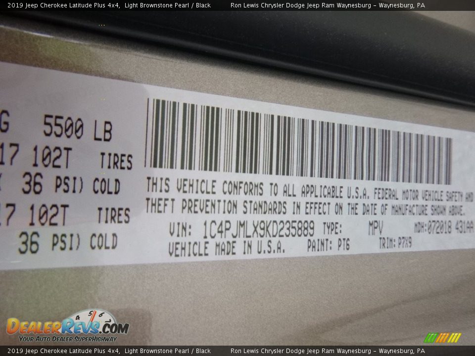 2019 Jeep Cherokee Latitude Plus 4x4 Light Brownstone Pearl / Black Photo #15