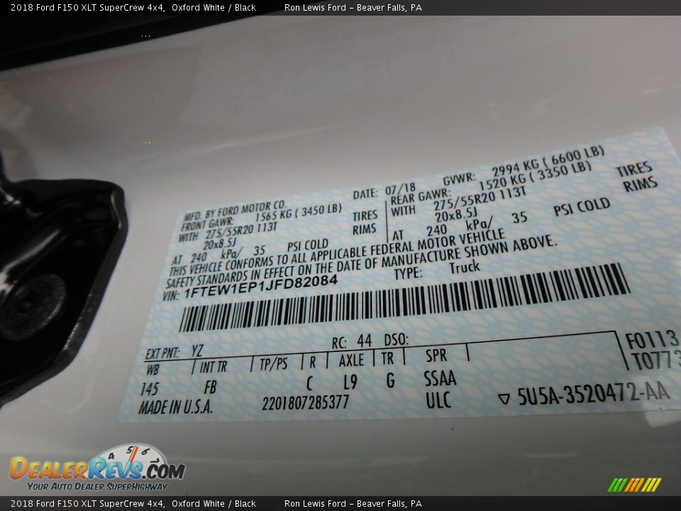 2018 Ford F150 XLT SuperCrew 4x4 Oxford White / Black Photo #14