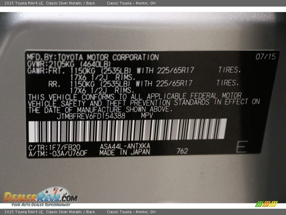 2015 Toyota RAV4 LE Classic Silver Metallic / Black Photo #20