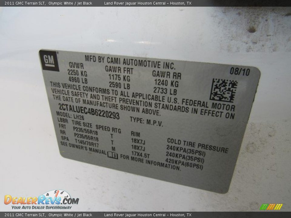 2011 GMC Terrain SLT Olympic White / Jet Black Photo #34