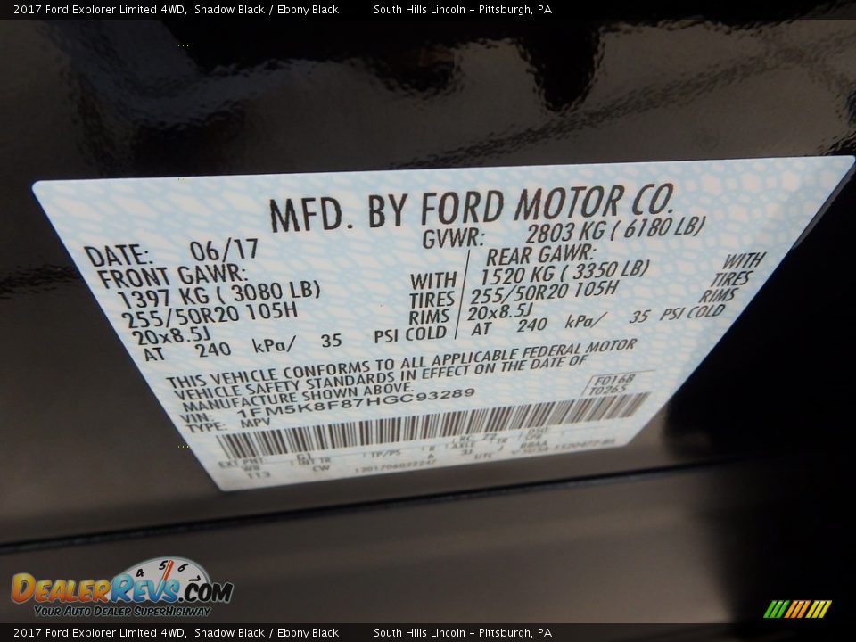 2017 Ford Explorer Limited 4WD Shadow Black / Ebony Black Photo #23