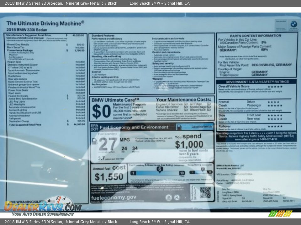 2018 BMW 3 Series 330i Sedan Mineral Grey Metallic / Black Photo #10