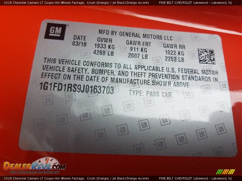 2018 Chevrolet Camaro LT Coupe Hot Wheels Package Crush (Orange) / Jet Black/Orange Accents Photo #9