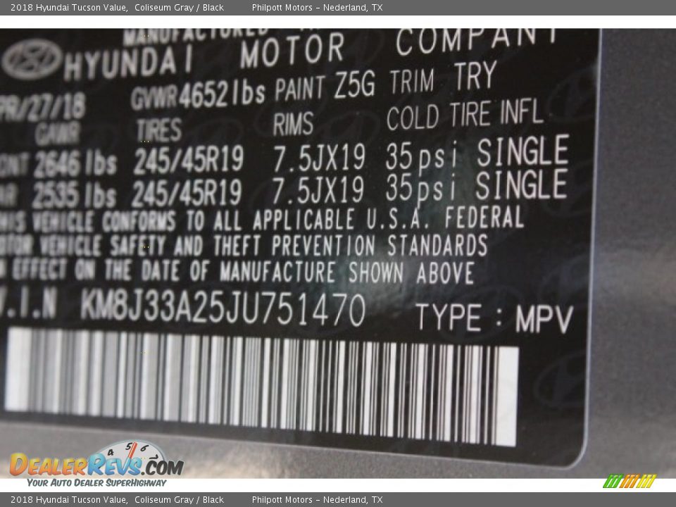 2018 Hyundai Tucson Value Coliseum Gray / Black Photo #36