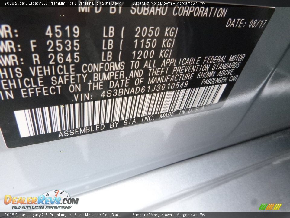 2018 Subaru Legacy 2.5i Premium Ice Silver Metallic / Slate Black Photo #16