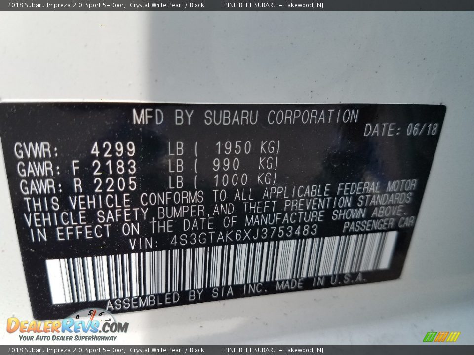 2018 Subaru Impreza 2.0i Sport 5-Door Crystal White Pearl / Black Photo #9