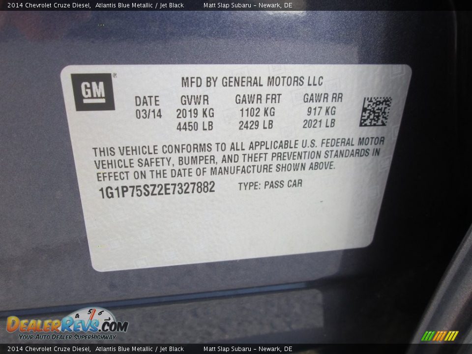 2014 Chevrolet Cruze Diesel Atlantis Blue Metallic / Jet Black Photo #30