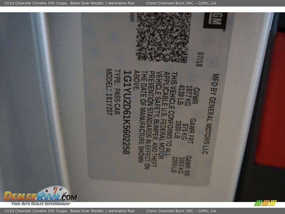 2019 Chevrolet Corvette Z06 Coupe Blade Silver Metallic / Adrenaline Red Photo #16