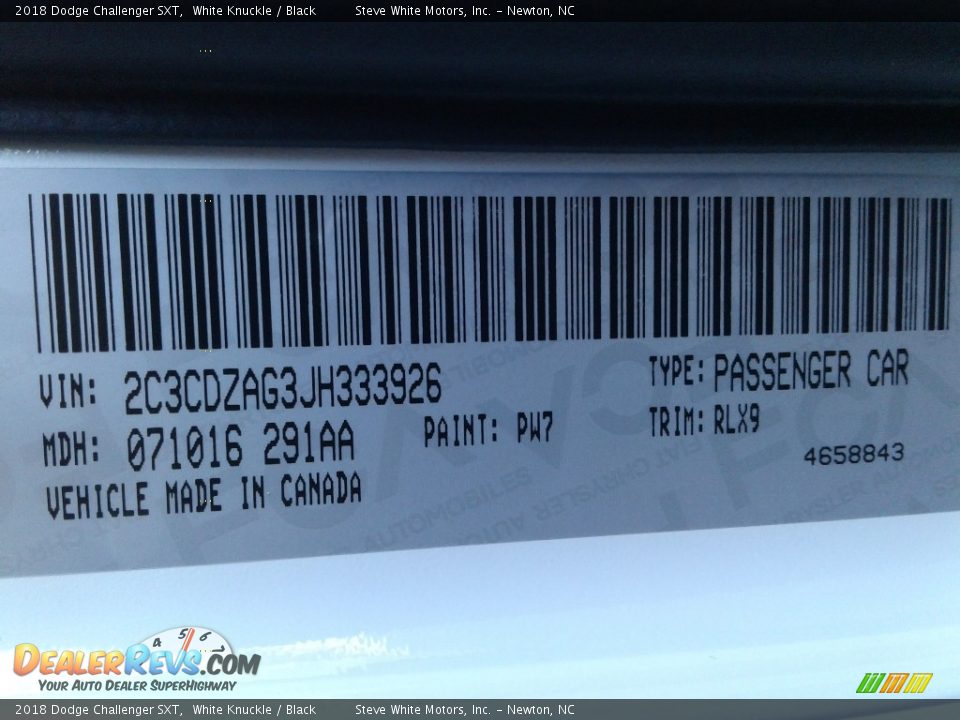 2018 Dodge Challenger SXT White Knuckle / Black Photo #30
