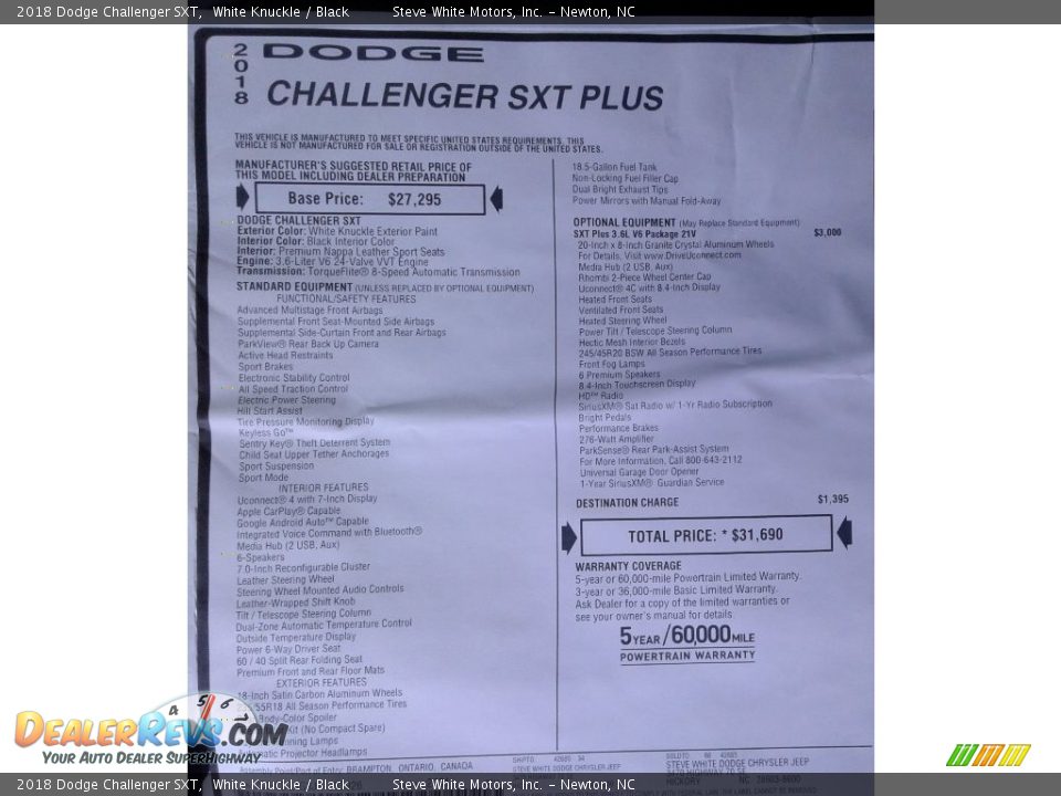 2018 Dodge Challenger SXT White Knuckle / Black Photo #31