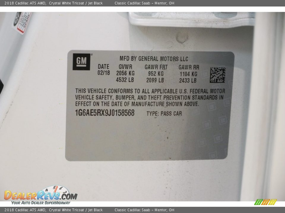 2018 Cadillac ATS AWD Crystal White Tricoat / Jet Black Photo #22