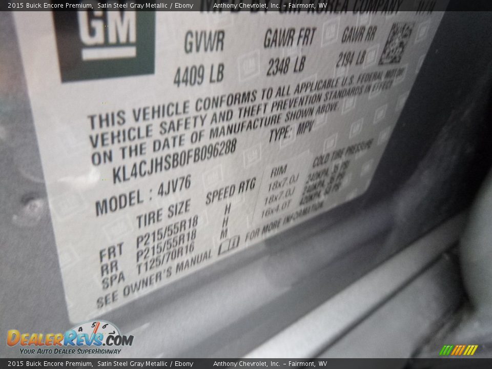2015 Buick Encore Premium Satin Steel Gray Metallic / Ebony Photo #15