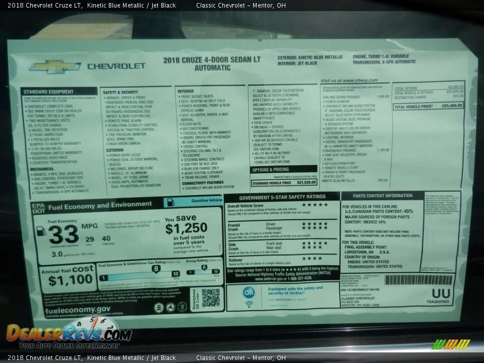 2018 Chevrolet Cruze LT Kinetic Blue Metallic / Jet Black Photo #7