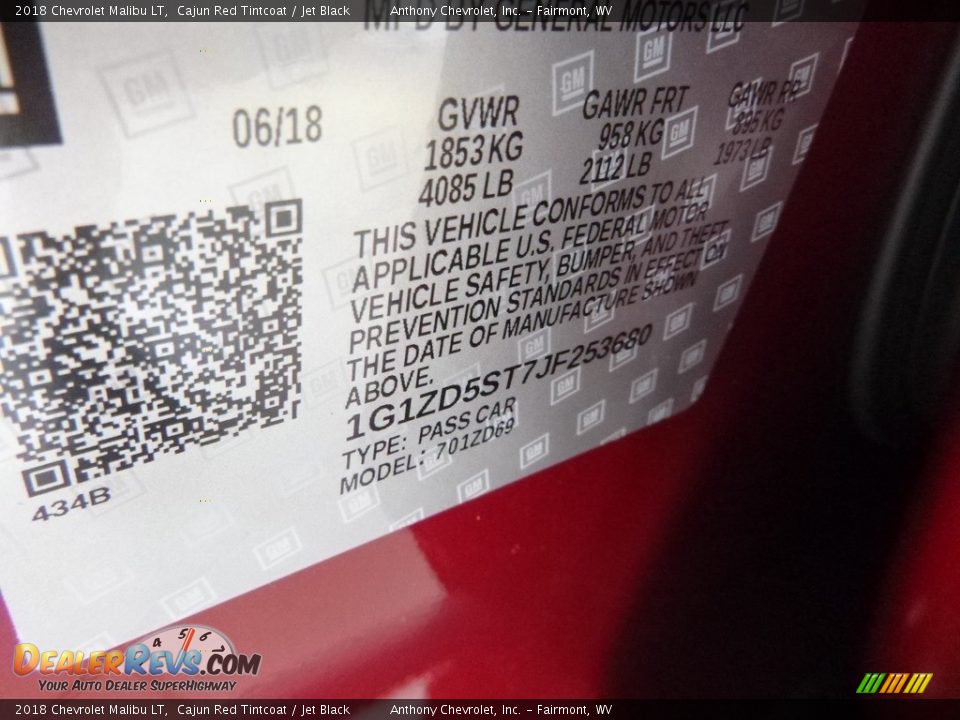 2018 Chevrolet Malibu LT Cajun Red Tintcoat / Jet Black Photo #14