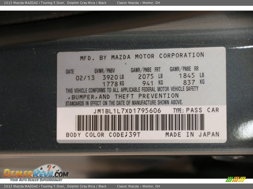 2013 Mazda MAZDA3 i Touring 5 Door Dolphin Gray Mica / Black Photo #21