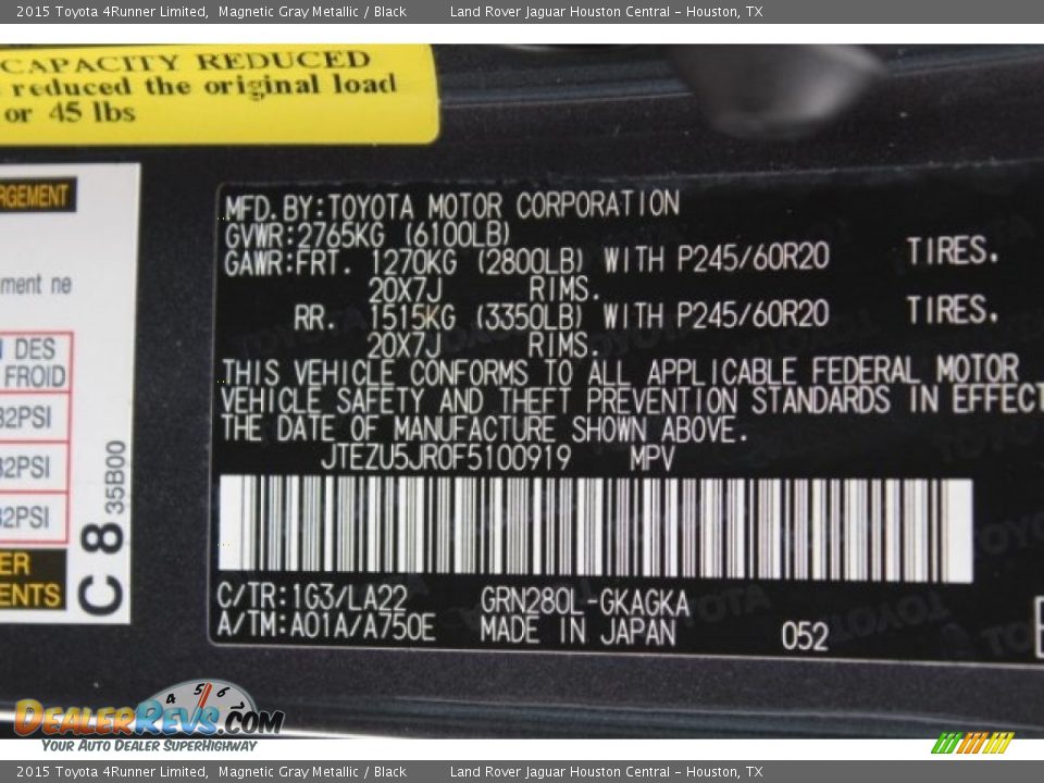 2015 Toyota 4Runner Limited Magnetic Gray Metallic / Black Photo #35