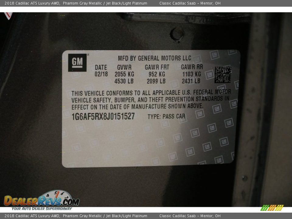 2018 Cadillac ATS Luxury AWD Phantom Gray Metallic / Jet Black/Light Platinum Photo #24