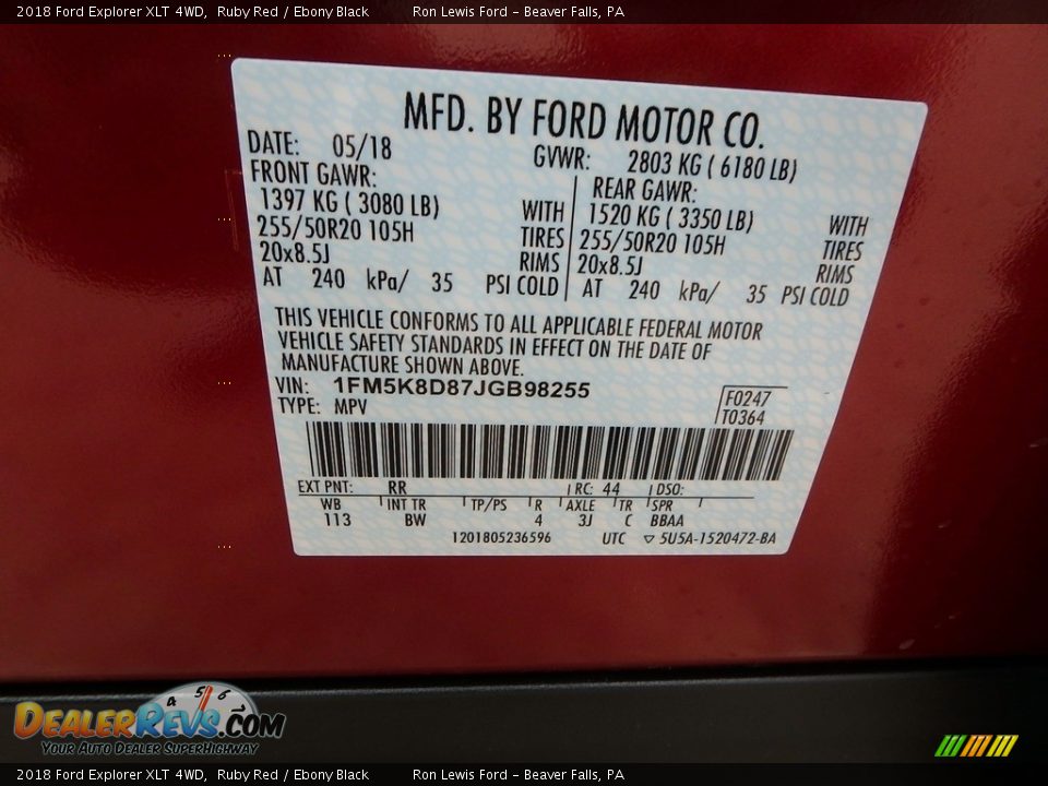 2018 Ford Explorer XLT 4WD Ruby Red / Ebony Black Photo #17