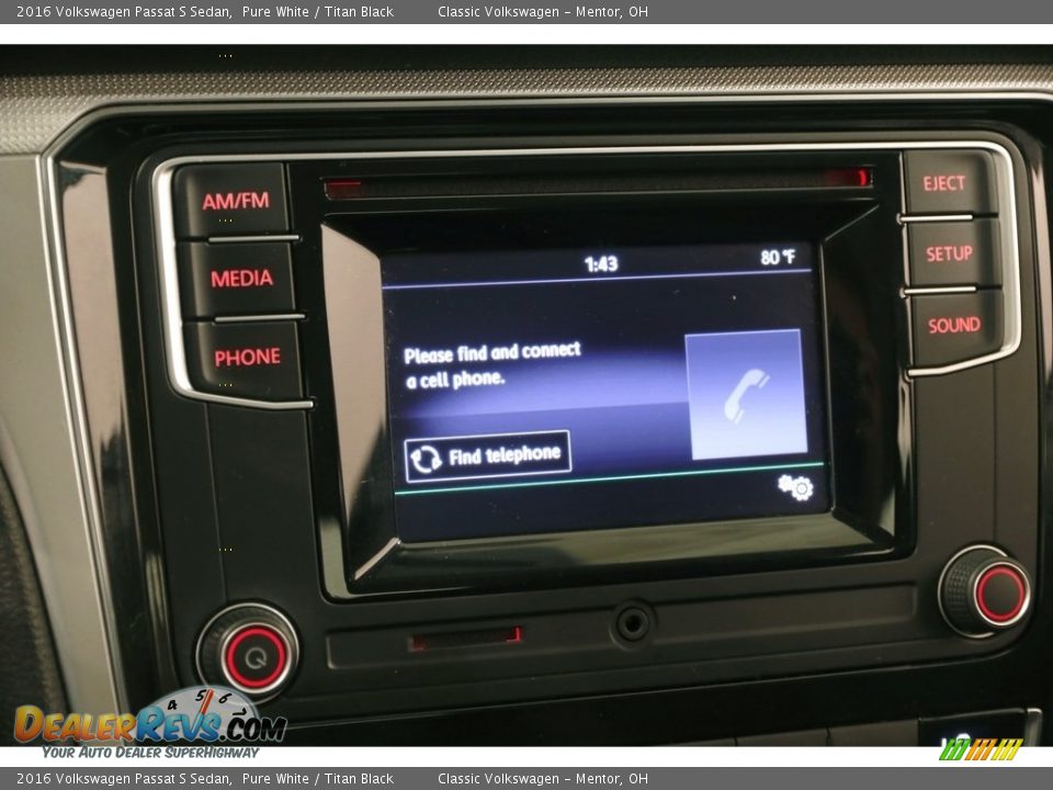 2016 Volkswagen Passat S Sedan Pure White / Titan Black Photo #11