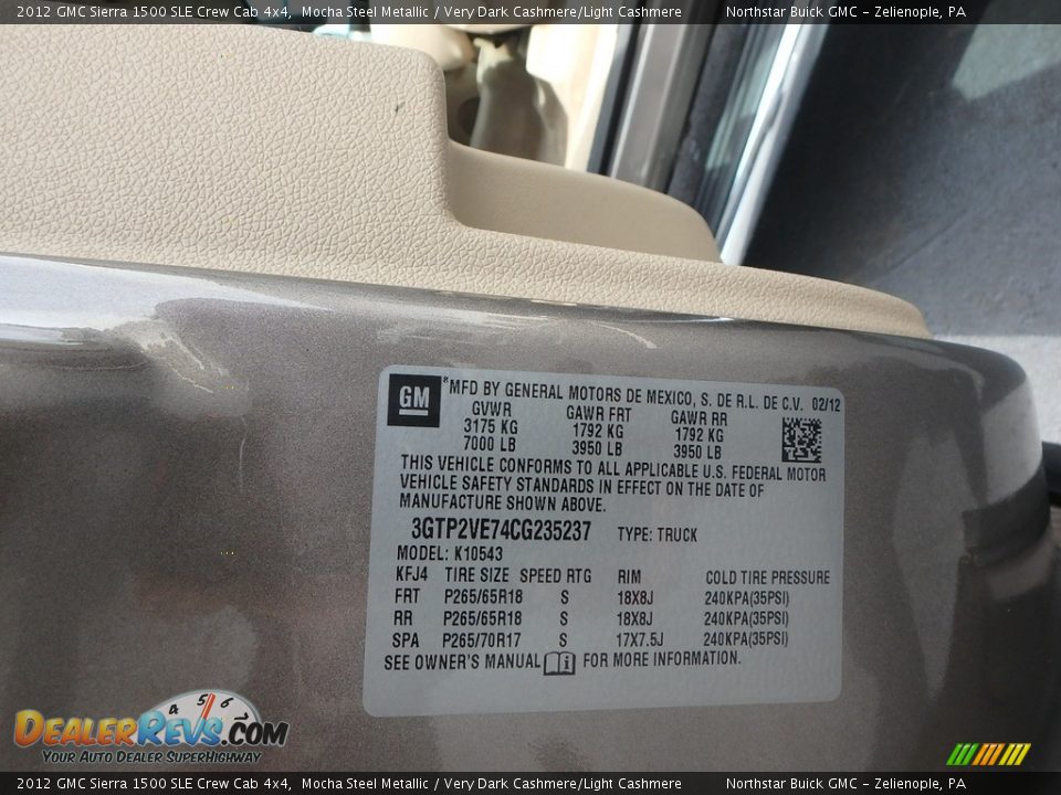 2012 GMC Sierra 1500 SLE Crew Cab 4x4 Mocha Steel Metallic / Very Dark Cashmere/Light Cashmere Photo #19