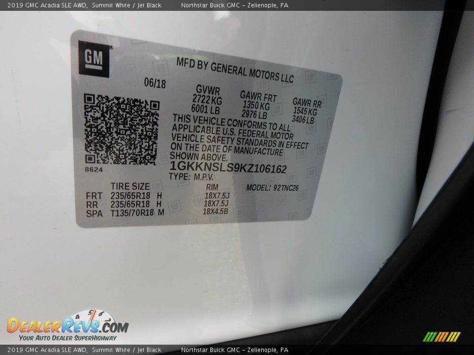 2019 GMC Acadia SLE AWD Summit White / Jet Black Photo #16