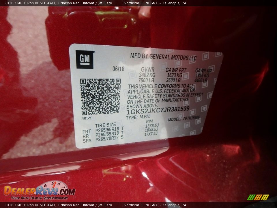 2018 GMC Yukon XL SLT 4WD Crimson Red Tintcoat / Jet Black Photo #17