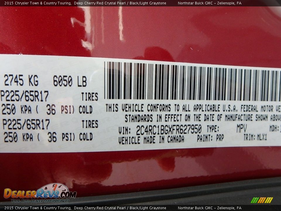 2015 Chrysler Town & Country Touring Deep Cherry Red Crystal Pearl / Black/Light Graystone Photo #23