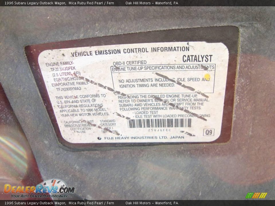 1996 Subaru Legacy Outback Wagon Mica Ruby Red Pearl / Fern Photo #21