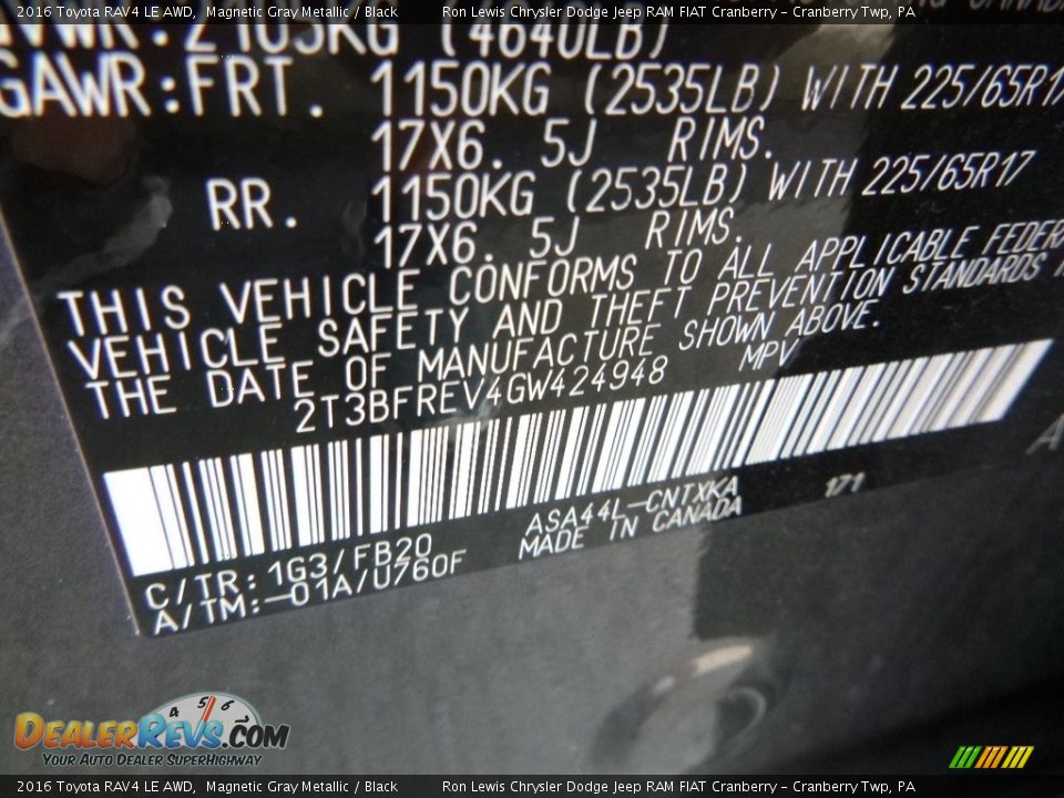 2016 Toyota RAV4 LE AWD Magnetic Gray Metallic / Black Photo #16