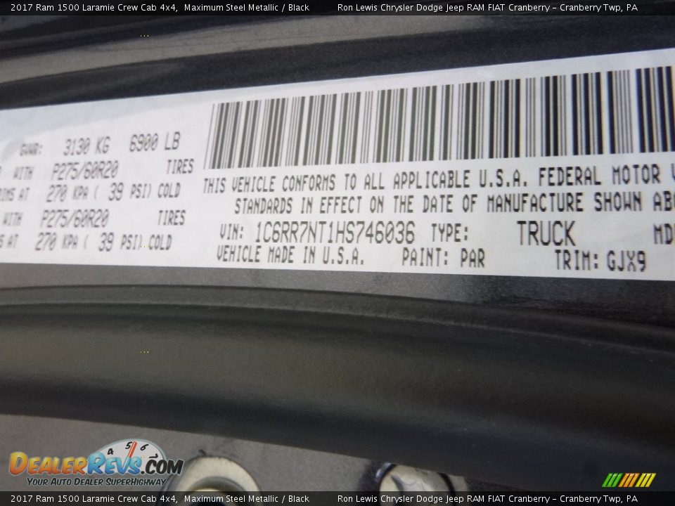 2017 Ram 1500 Laramie Crew Cab 4x4 Maximum Steel Metallic / Black Photo #14