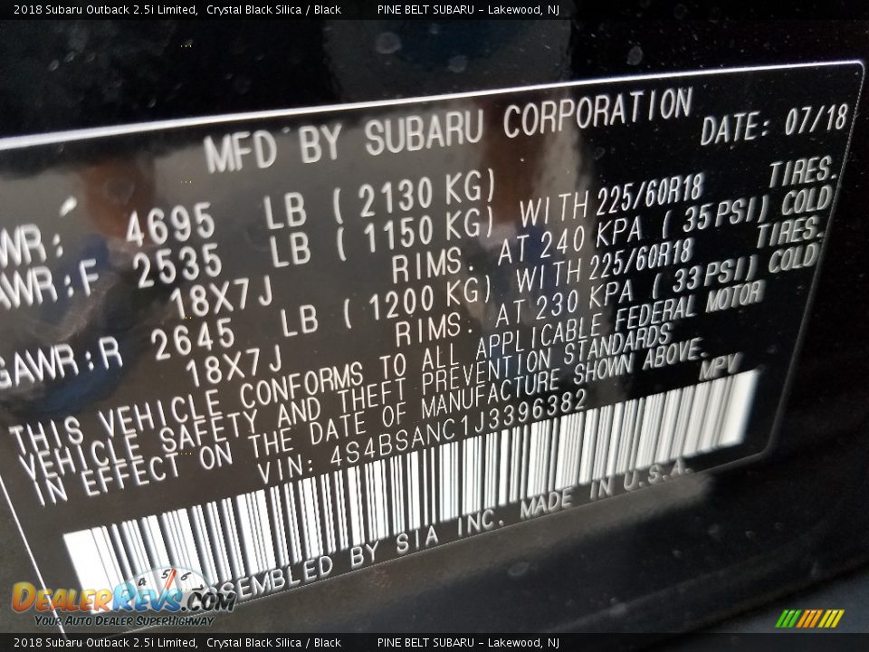 2018 Subaru Outback 2.5i Limited Crystal Black Silica / Black Photo #9