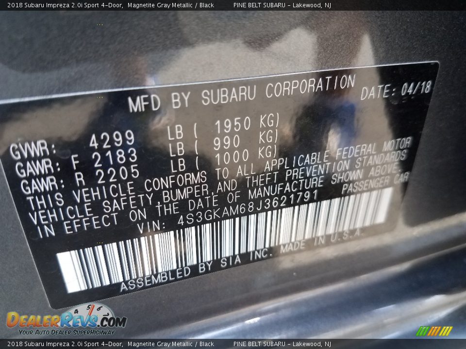 2018 Subaru Impreza 2.0i Sport 4-Door Magnetite Gray Metallic / Black Photo #8
