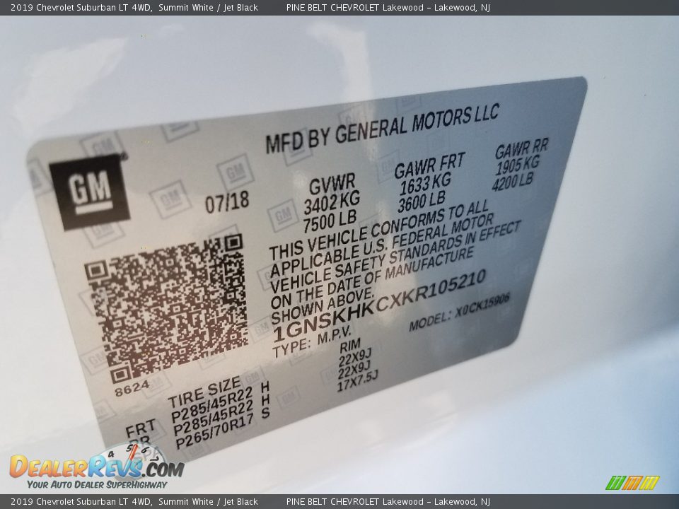 2019 Chevrolet Suburban LT 4WD Summit White / Jet Black Photo #9