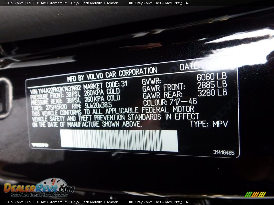 2019 Volvo XC90 T6 AWD Momentum Onyx Black Metallic / Amber Photo #12