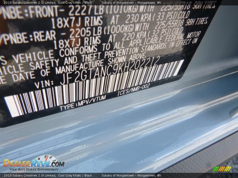 2019 Subaru Crosstrek 2.0i Limited Cool Gray Khaki / Black Photo #15