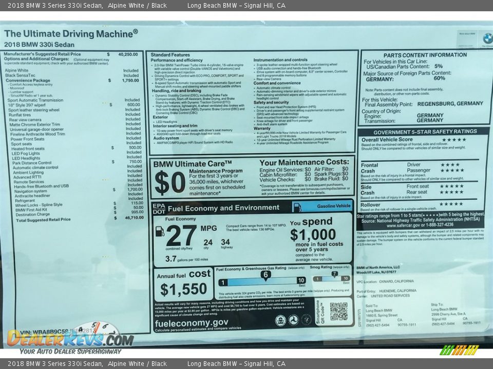2018 BMW 3 Series 330i Sedan Alpine White / Black Photo #10