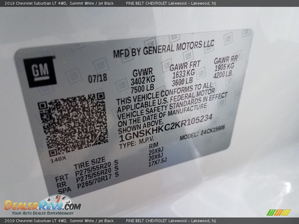 2019 Chevrolet Suburban LT 4WD Summit White / Jet Black Photo #9