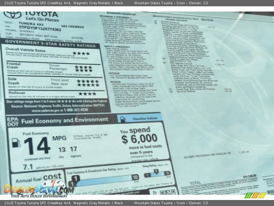 2018 Toyota Tundra SR5 CrewMax 4x4 Magnetic Gray Metallic / Black Photo #36