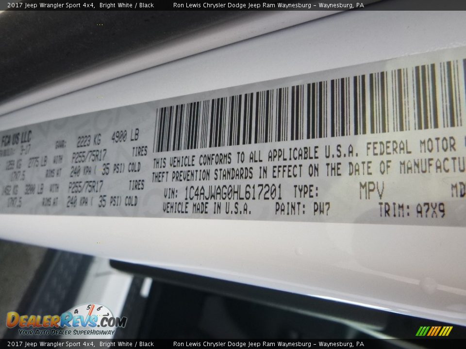 2017 Jeep Wrangler Sport 4x4 Bright White / Black Photo #16