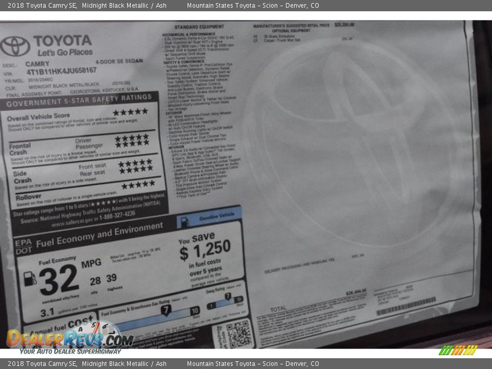 2018 Toyota Camry SE Midnight Black Metallic / Ash Photo #36