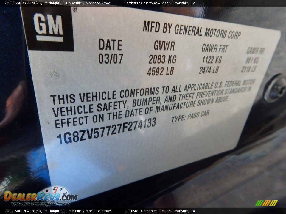 2007 Saturn Aura XR Midnight Blue Metallic / Morocco Brown Photo #14