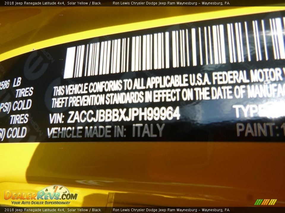 2018 Jeep Renegade Latitude 4x4 Solar Yellow / Black Photo #14